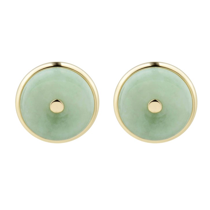 Round Natural Green Jade Stud Earrings