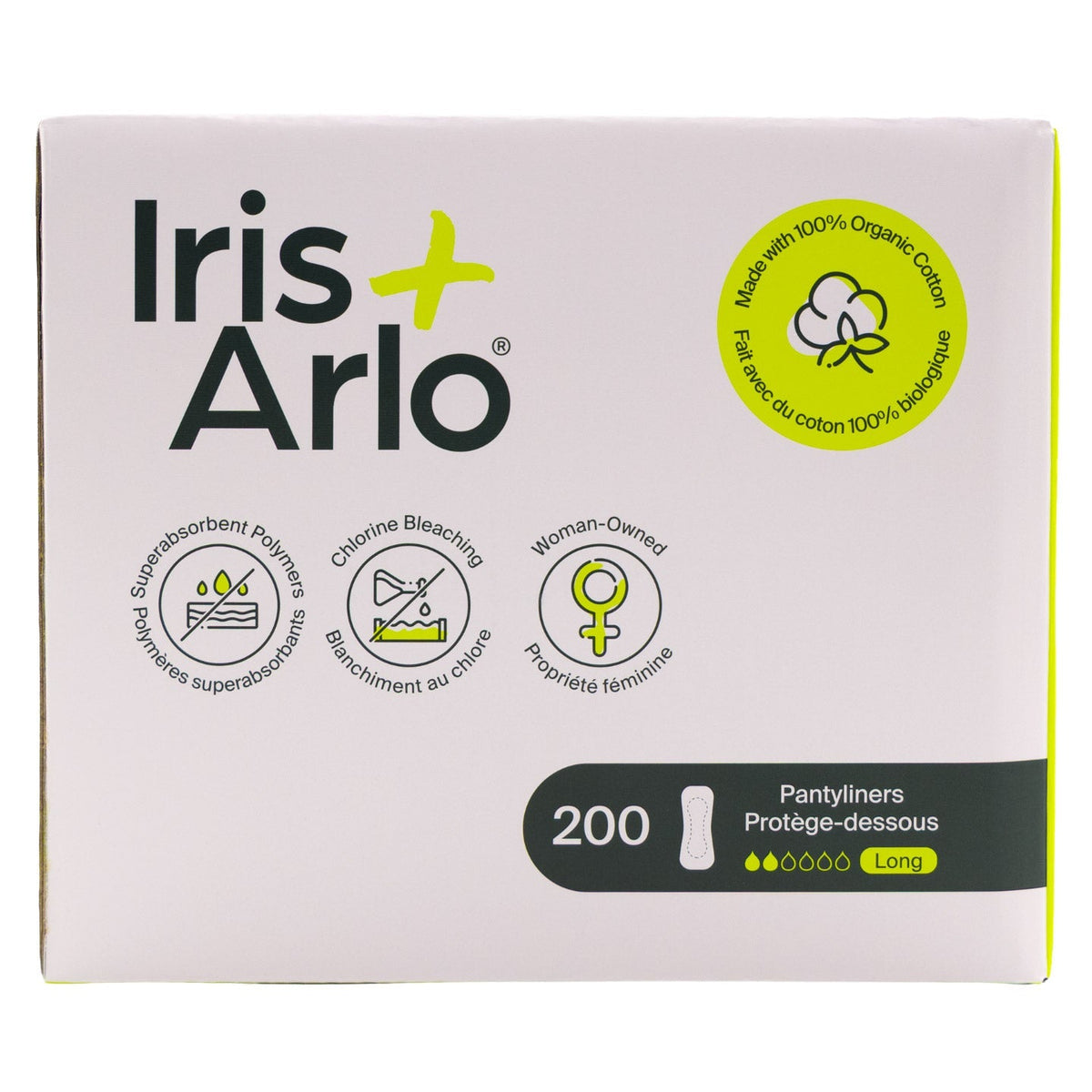 Iris + Arlo Organic Cotton Long Pantyliners, 200-count