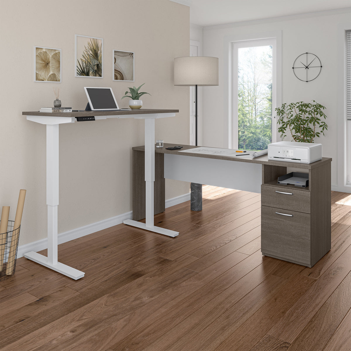 Bestar Upstand 2-piece L-shaped Workstation with Height Adjustable Desk