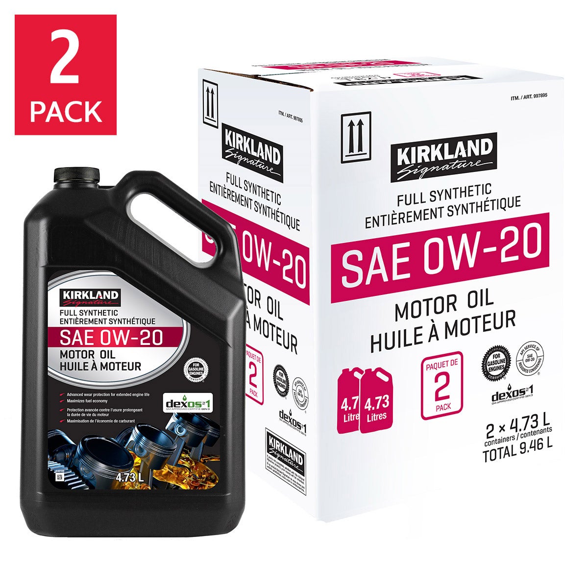 Kirkland Signature 0W20 Full Synthetic Motor Oil, 2-pack