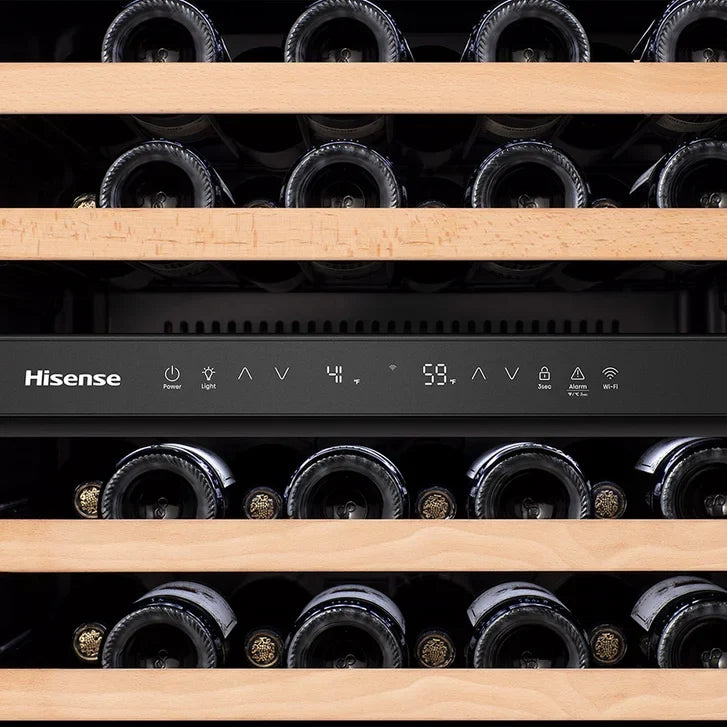 Hisense 23.4 in. 4.9 cu ft. 46 Bottle Stainless Steel Built-in or Freestanding Wine Cooler with Dual Zone and Wi-Fi Connectivity