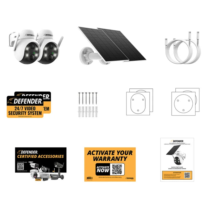 Defender Solar Powered 4K AI EverWatch PTZ Wireless Camera with 3W Solar Panel, 2-pack