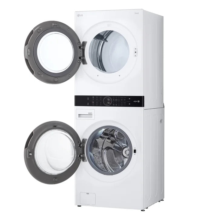 LG White Single Unit Front Load WashTower 5.2 cu. ft. Washer, 7.4 cu. ft. Electric Dryer