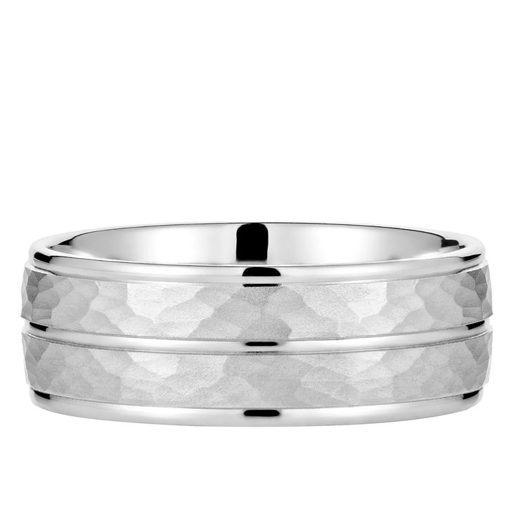 Hammered Look White Gold Unisex Band