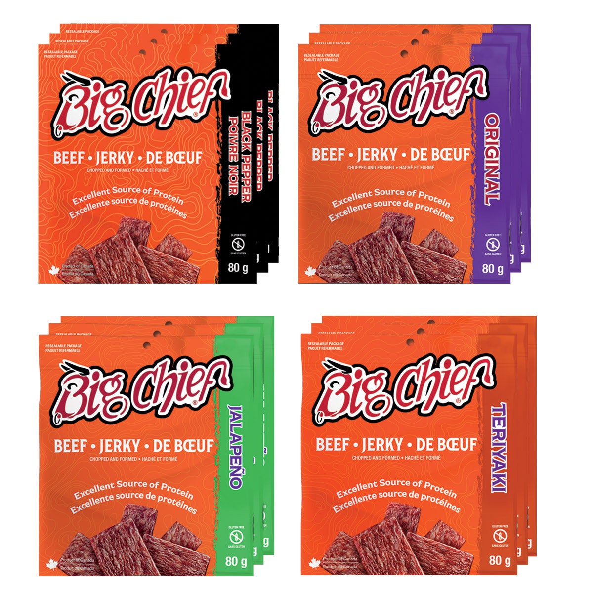 Big Chief Beef Jerky, 12 × 80 g