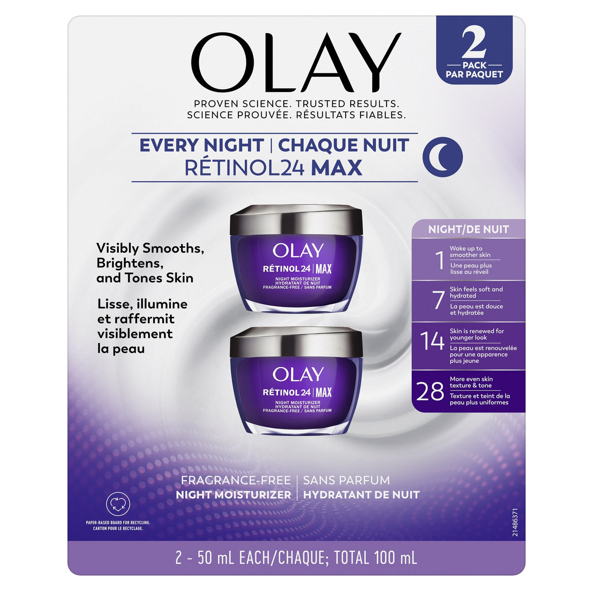 Olay Retinol24 MAX Night Moisturizer, 2 x 50 mL
