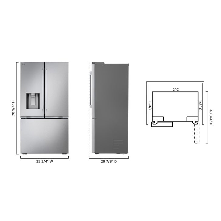 LG 36 in. 24 cu ft. Stainless Steel French Door Counter-Depth Refrigerator with Zero Clearance Hinges and Dual Ice Maker