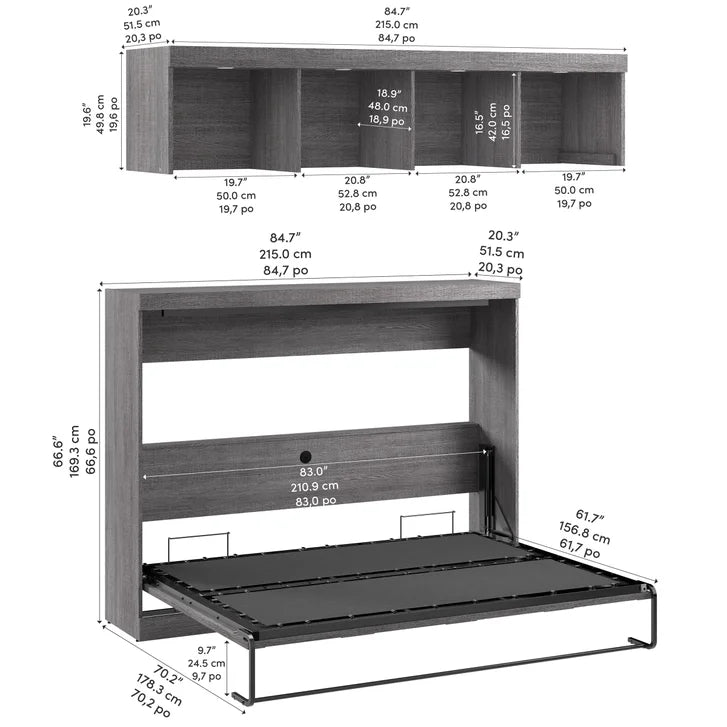Bestar Oasis Premium Horizontal Queen Wall Bed with Overhead Storage
