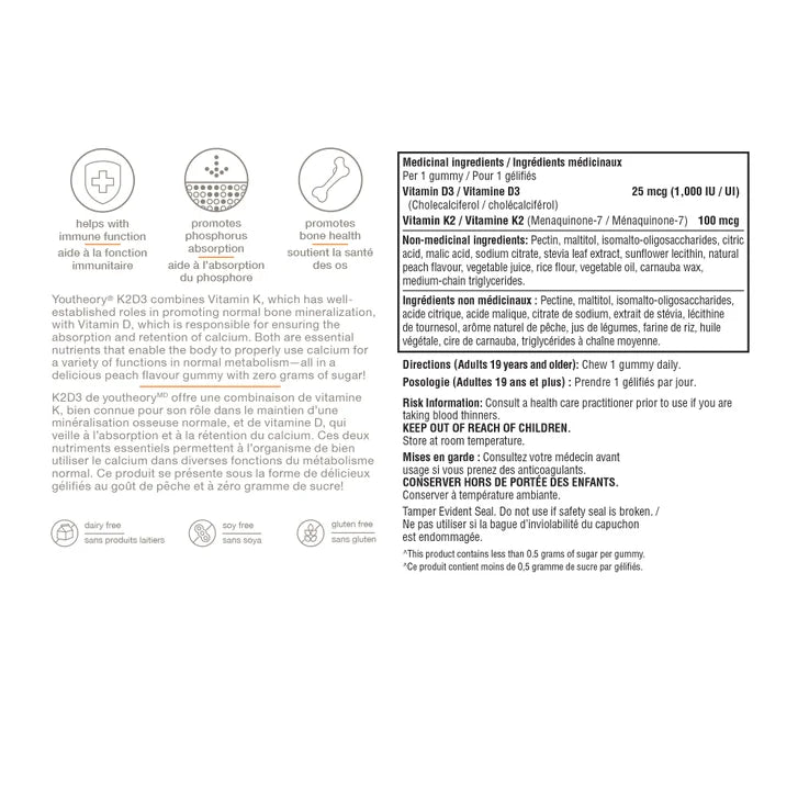 Youtheory K2D3 Zero Sugar Gummies - 120 Gummies
