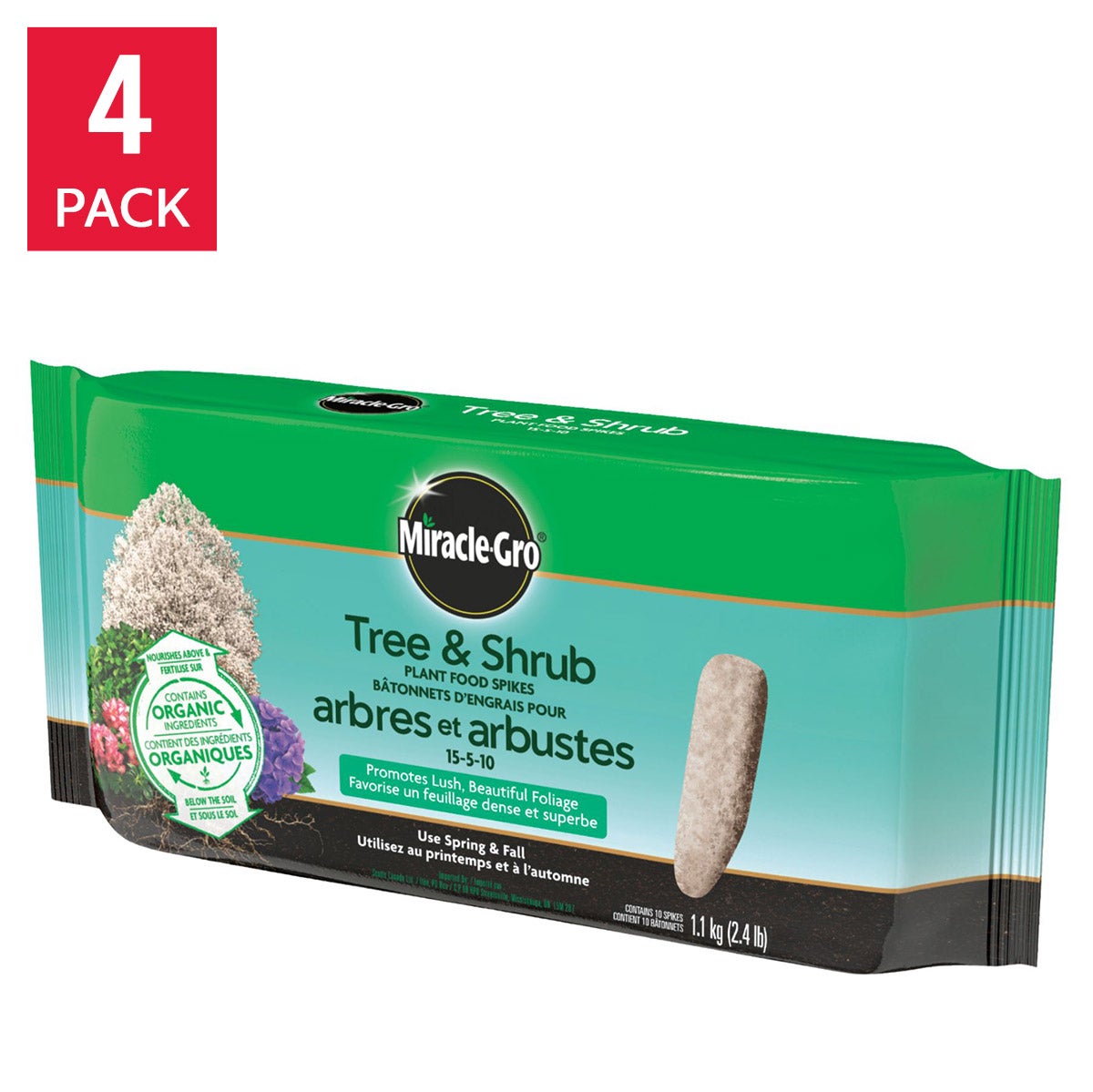 Miracle-Gro Tree & Shrub Fertilizer Spikes 15-5-10, 4 packs of 10