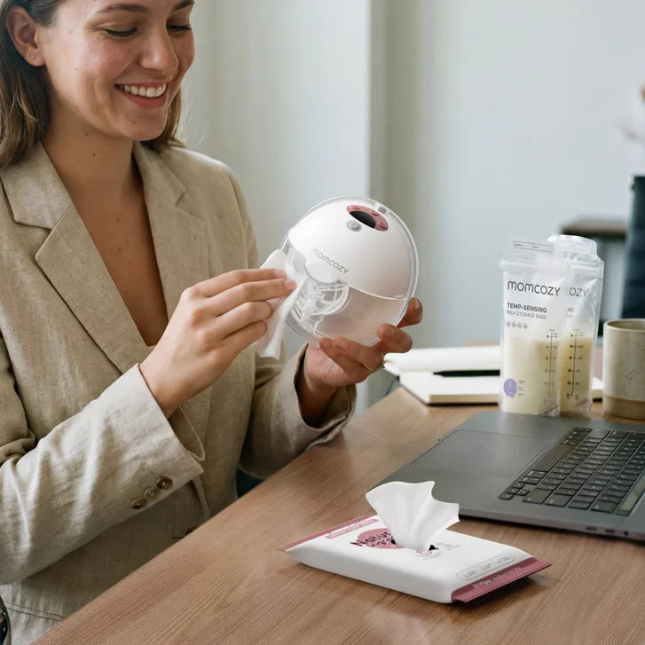 Momcozy Smart Breast Pump + Milk Storage Bags + Breast Pump Wipes