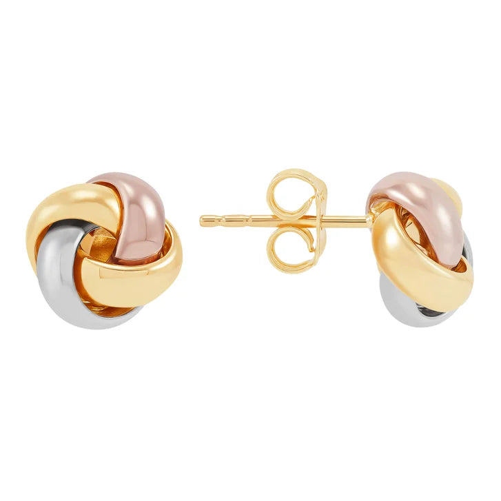 High Polish Love Knot Earrings in Tri-colour Gold