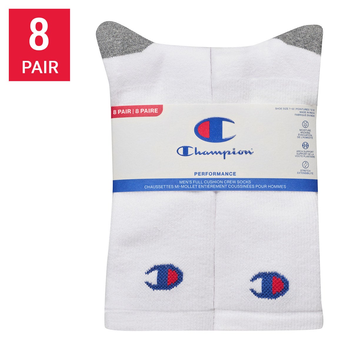 Champion Men's Crew Socks, 8-pack