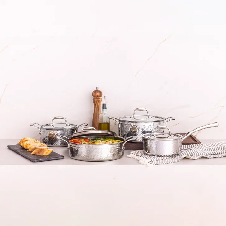 Lagostina Artigiano 3-Ply Clad Hammered Stainless Steel Cookware Set, 8-pieces