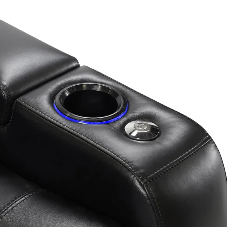 Pavillion II 2-piece Top Grain Leather Power Reclining Home Theatre Seating, Black