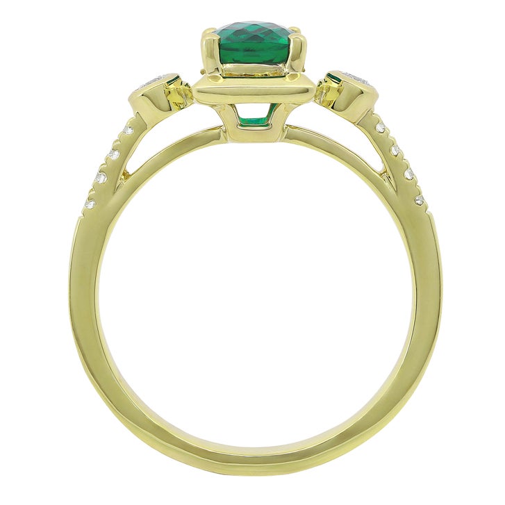 Cushion Cut Lab Created Emerald and Diamond Ring (0.16 ctw)