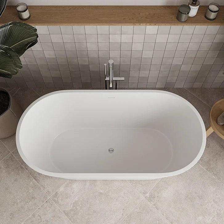 Streamline 59 in. Freestanding Bathtub with Expandable Bamboo Bathtub Caddy