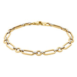 High Polish Alternating Circle and Paperclip Link Bracelet in Two-Tone Gold