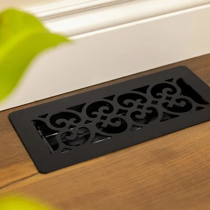 Manor House Black Low Profile Scroll Design Floor Registers, 4-pack