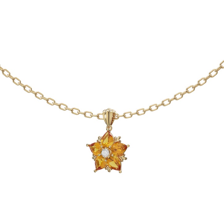 Pear Cut Citrine and Diamond Flower Pendant (0.06 ctw)