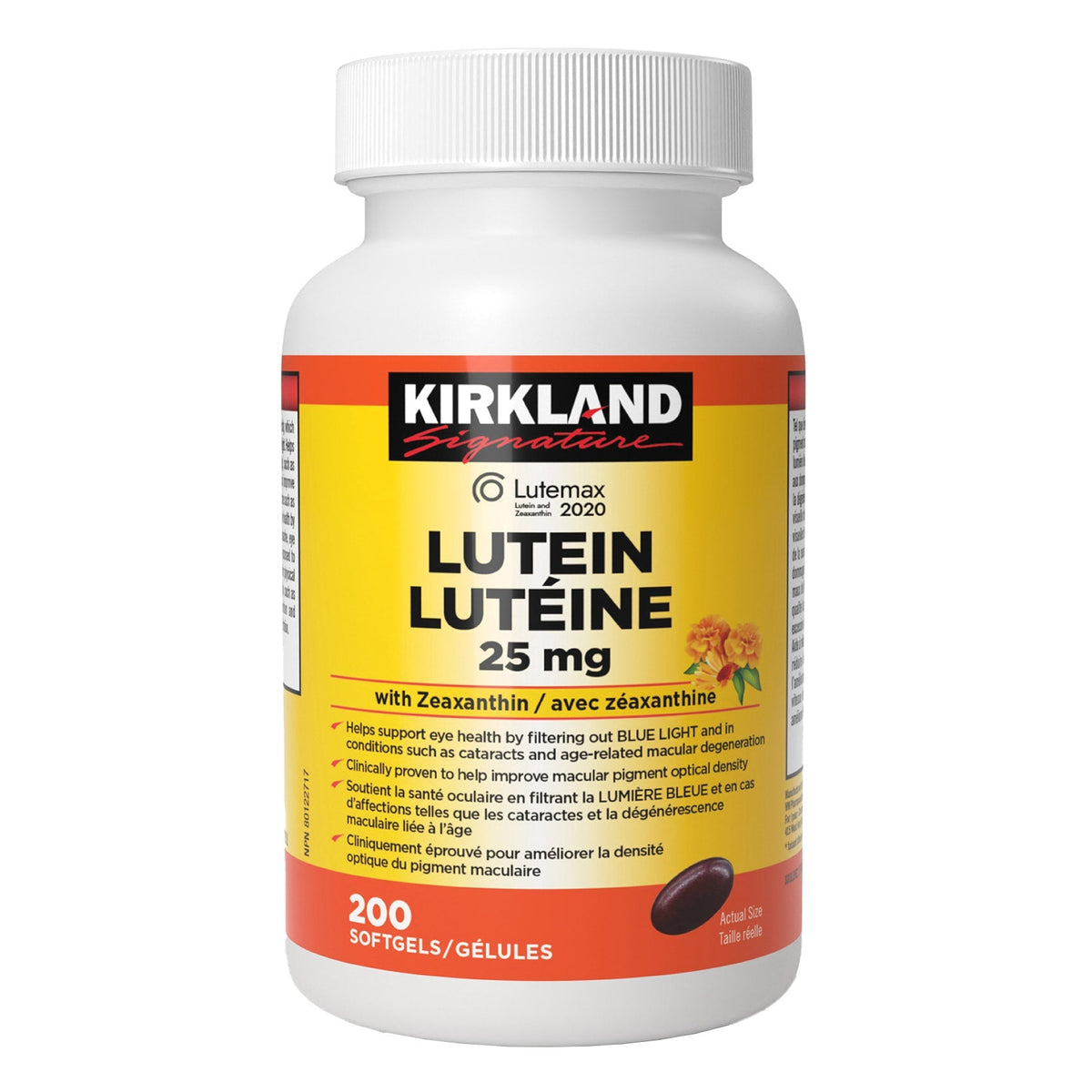 Kirkland Signature Lutein 25mg with Zeaxanthin 200 Softgels