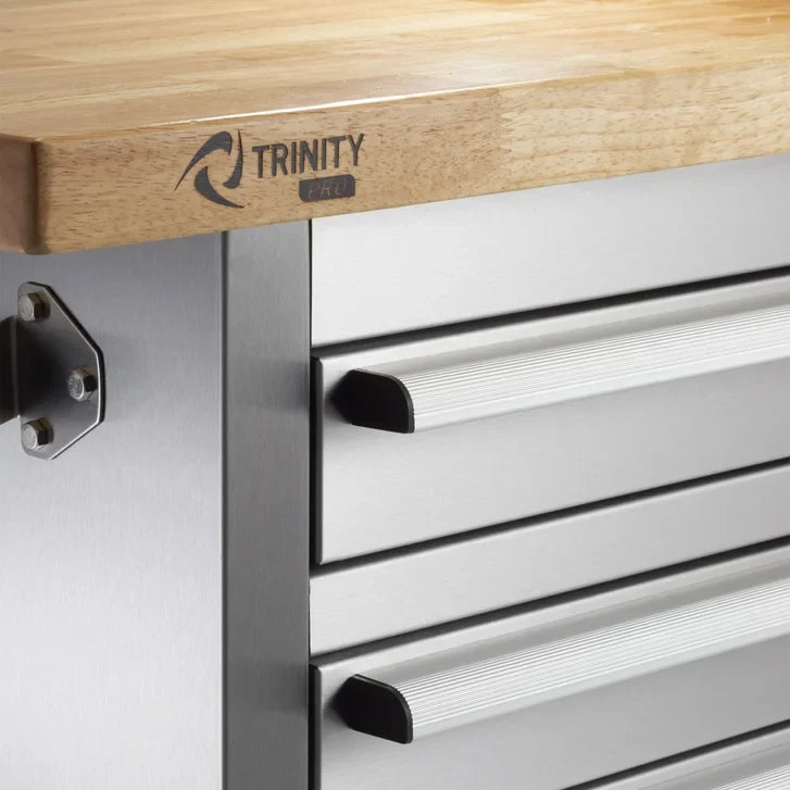 Trinity 72 in. Stainless-steel Rolling Workbench with Pegboard