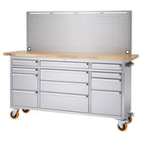 Trinity 72 in. Stainless-steel Rolling Workbench with Pegboard