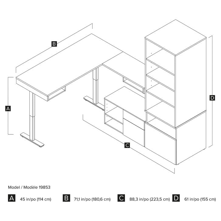 Bestar Viva L-shaped Height-adjustable Workstation