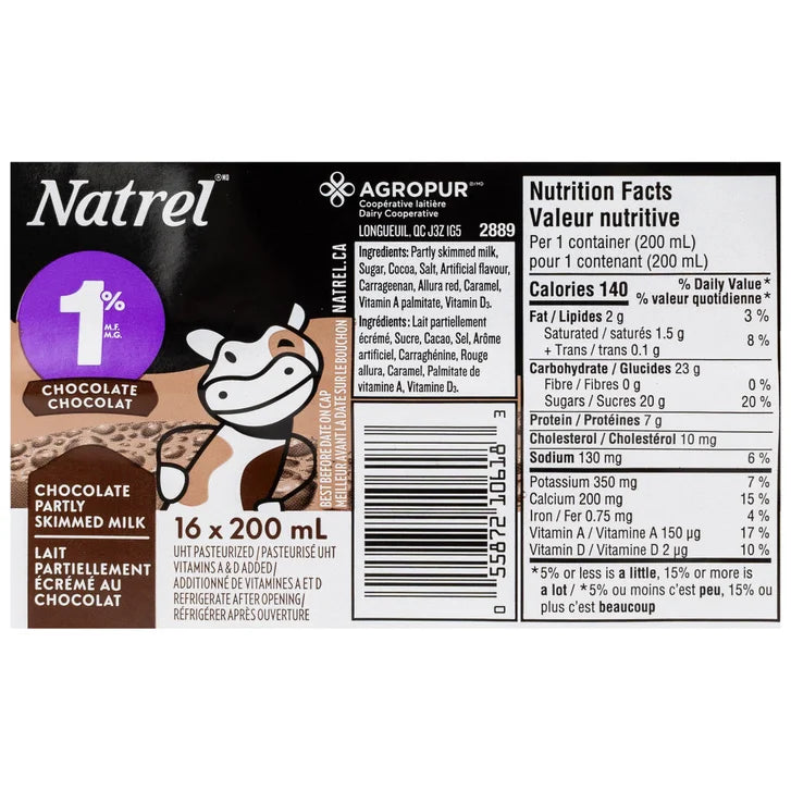 Natrel Chocolate Milk 200 mL, 16-count